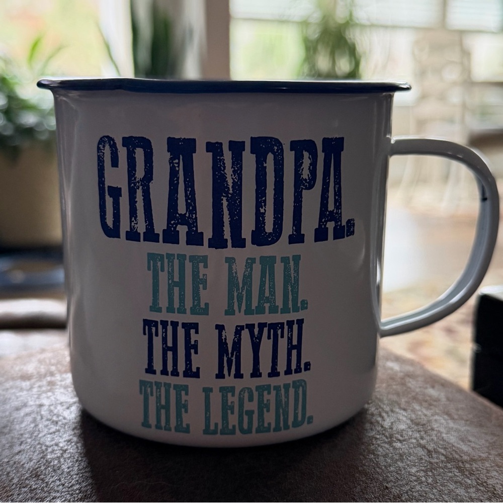 Grandpa Enamel Mug with Blue and Green Text